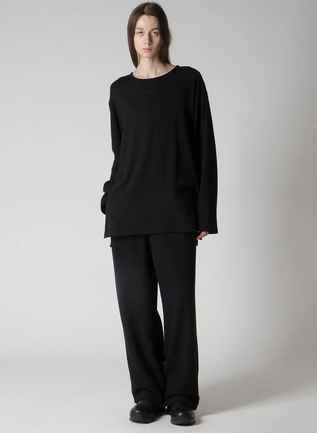 Milling Wool Side Slit Round Neck Long Slv T