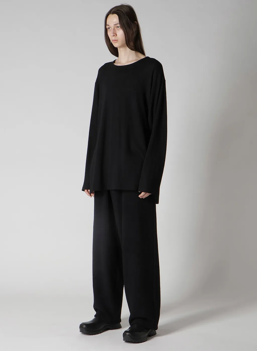 Milling Wool Side Slit Round Neck Long Slv T