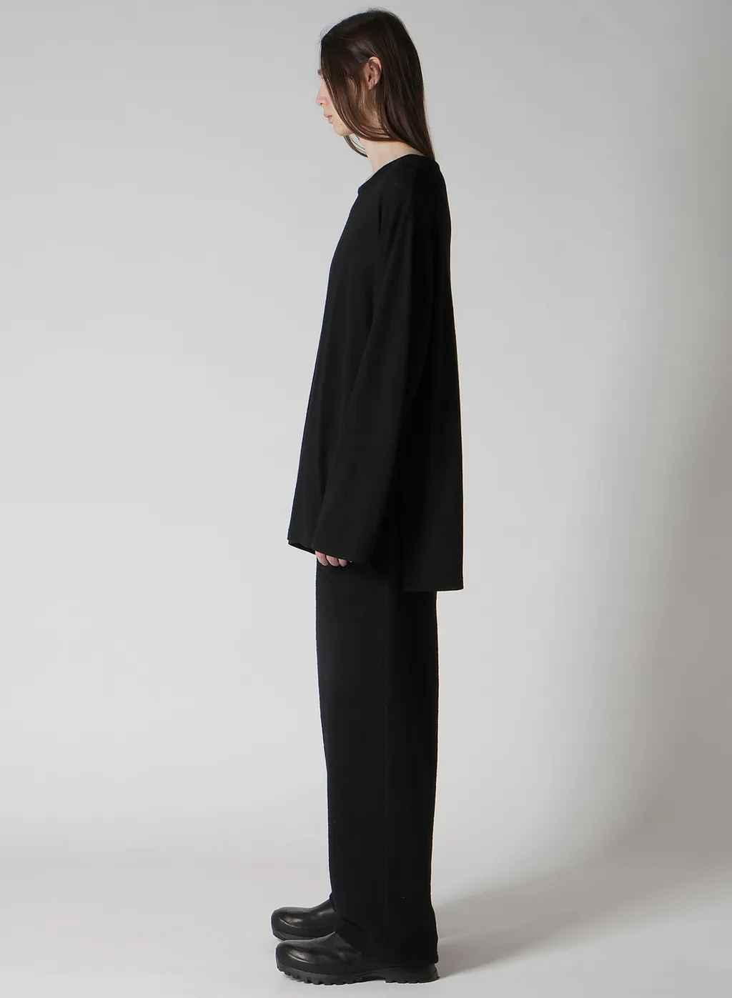 Milling Wool Side Slit Round Neck Long Slv T