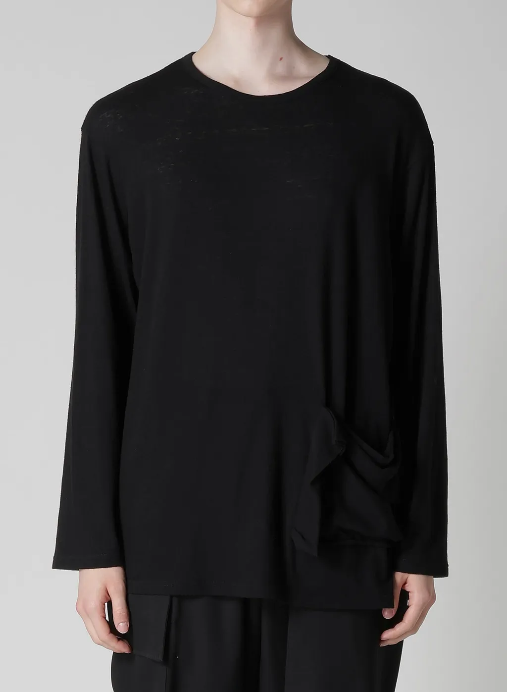 Cotton Silk Noir Gauze Jersey Pocket Detail Long Slv T