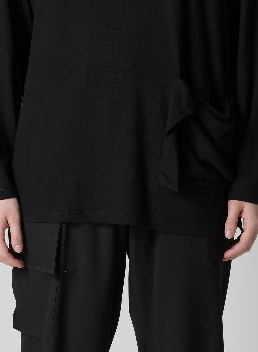 Cotton Silk Noir Gauze Jersey Pocket Detail Long Slv T