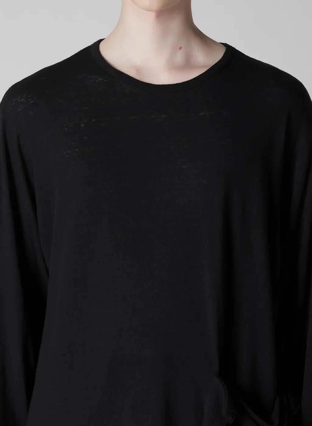Cotton Silk Noir Gauze Jersey Pocket Detail Long Slv T
