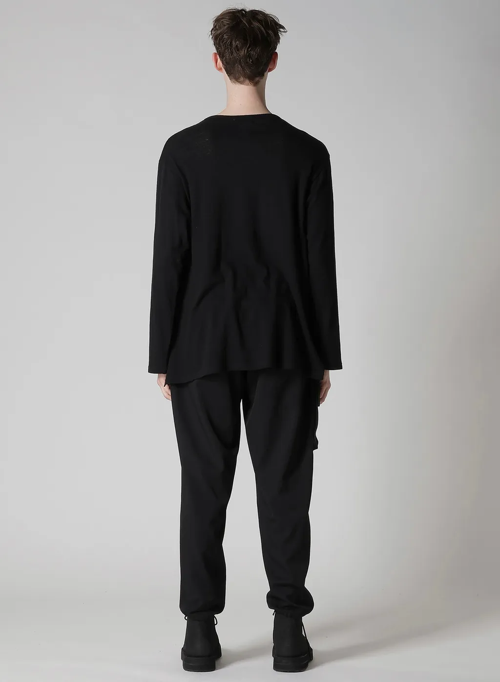 Cotton Silk Noir Gauze Jersey Pocket Detail Long Slv T
