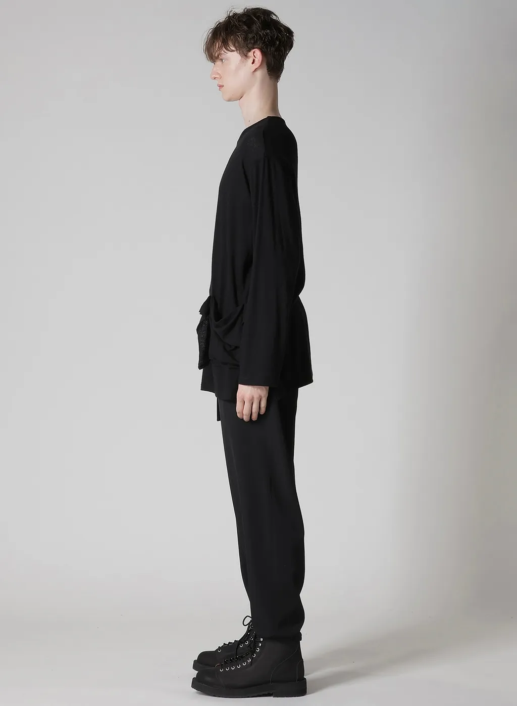 Cotton Silk Noir Gauze Jersey Pocket Detail Long Slv T