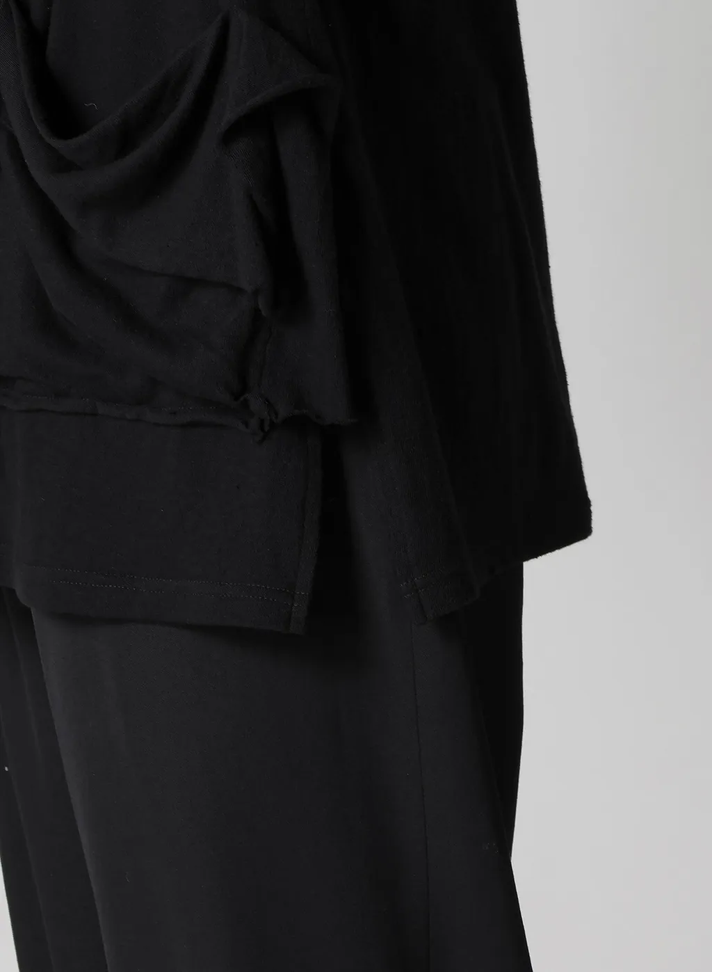 Cotton Silk Noir Gauze Jersey Pocket Detail Long Slv T