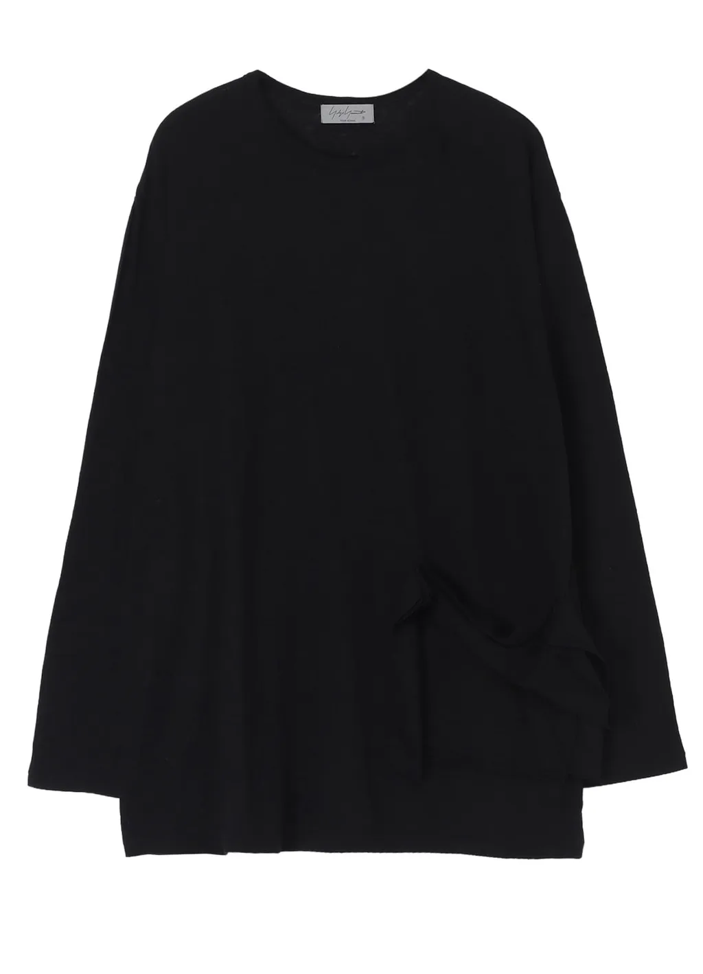 Cotton Silk Noir Gauze Jersey Pocket Detail Long Slv T
