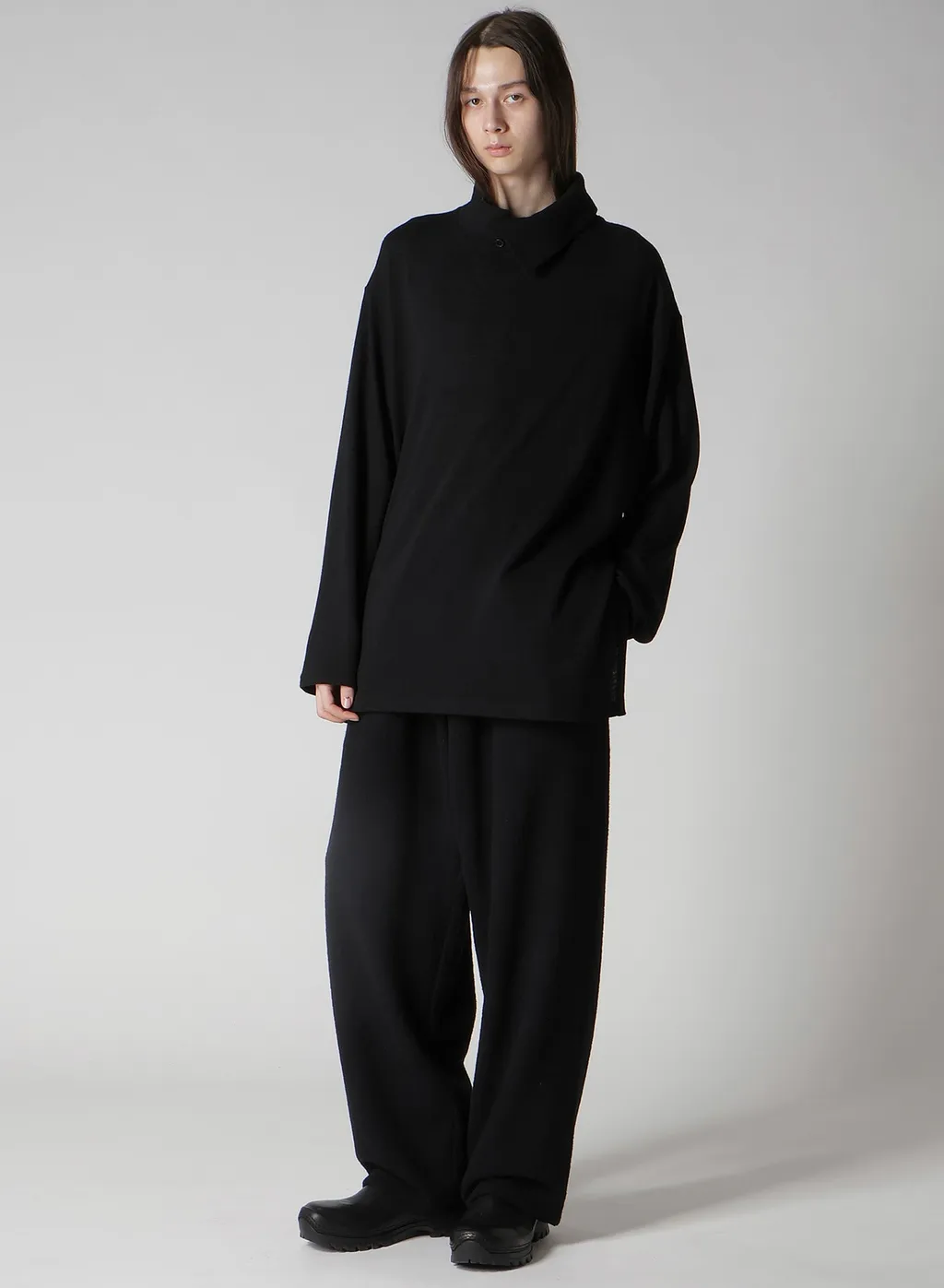 Milling Wool Side Slit High Neck Long Slv T