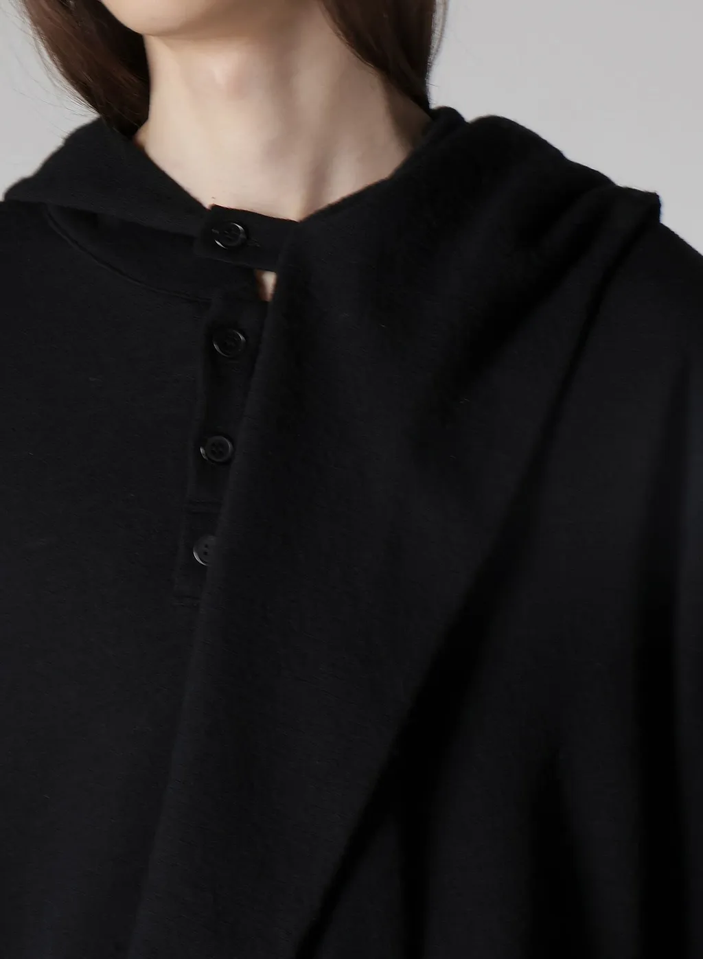 Wool Houndstooth Jacquard Henley Neck Hood T