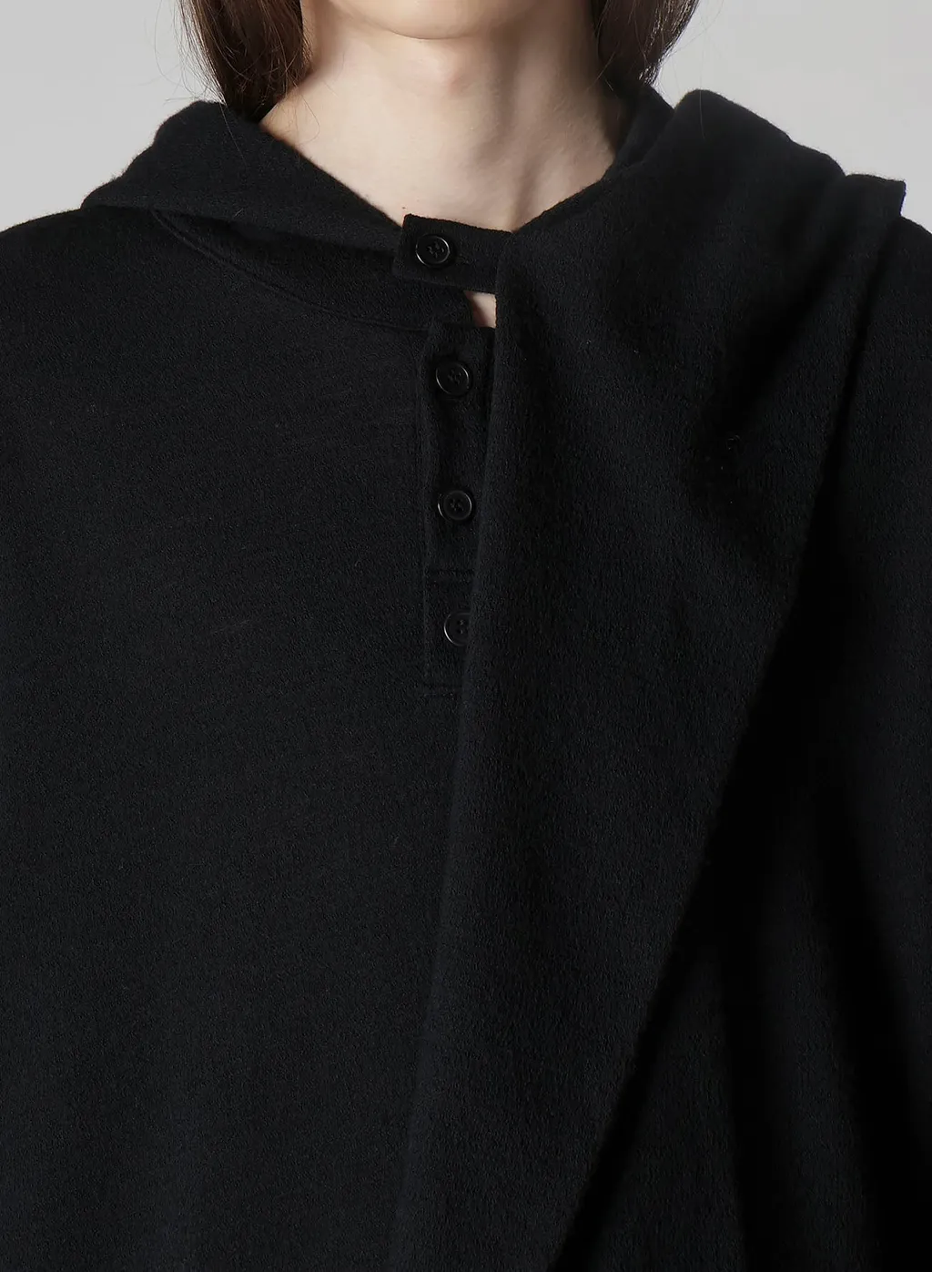 Wool Houndstooth Jacquard Henley Neck Hood T