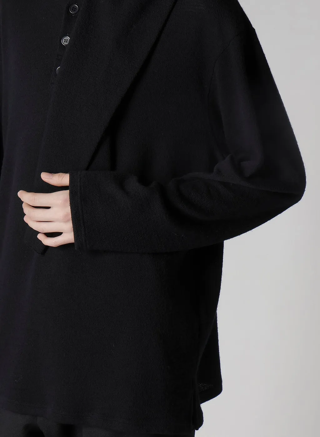 Wool Houndstooth Jacquard Henley Neck Hood T