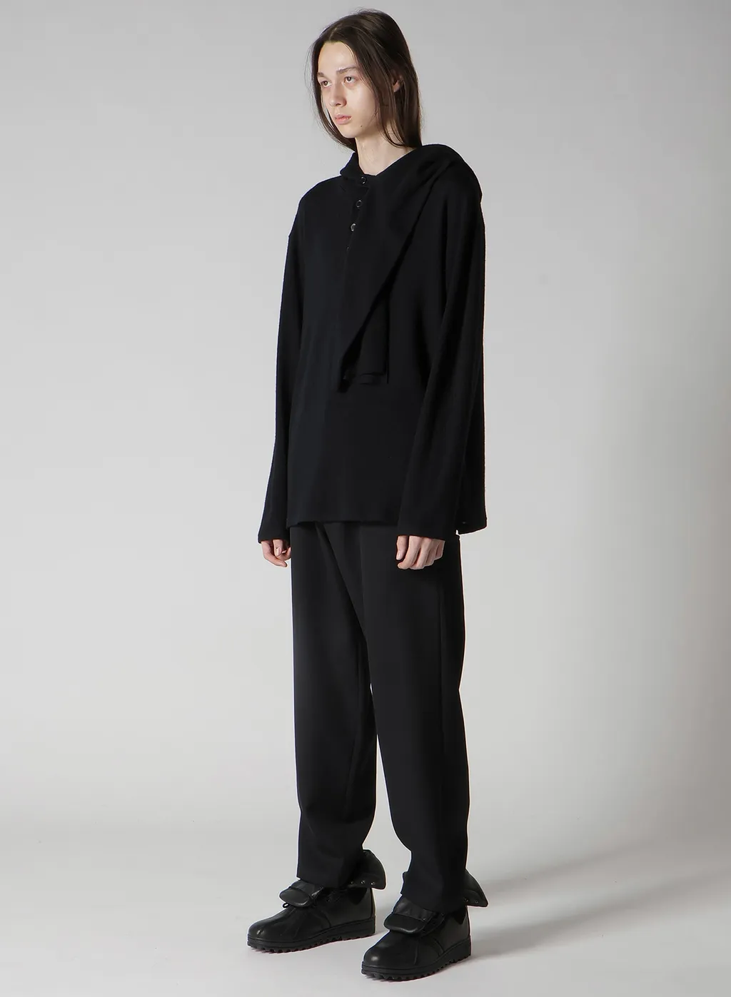 Wool Houndstooth Jacquard Henley Neck Hood T