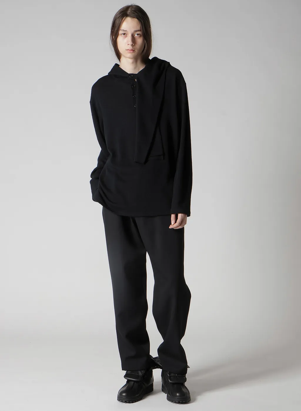 Wool Houndstooth Jacquard Henley Neck Hood T