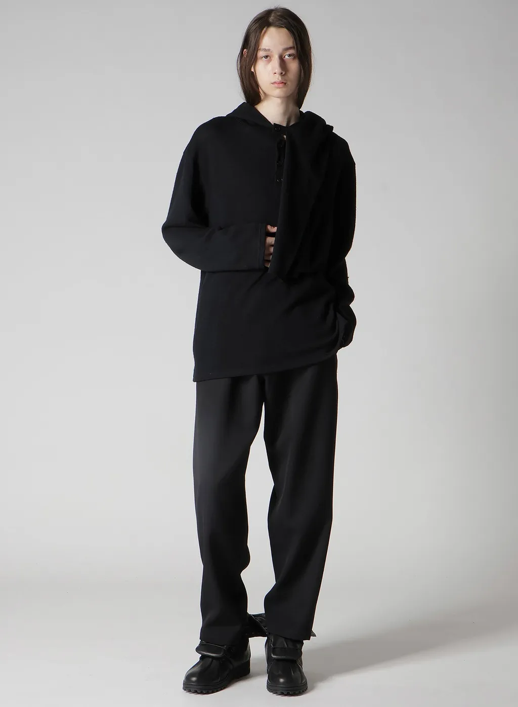 Wool Houndstooth Jacquard Henley Neck Hood T