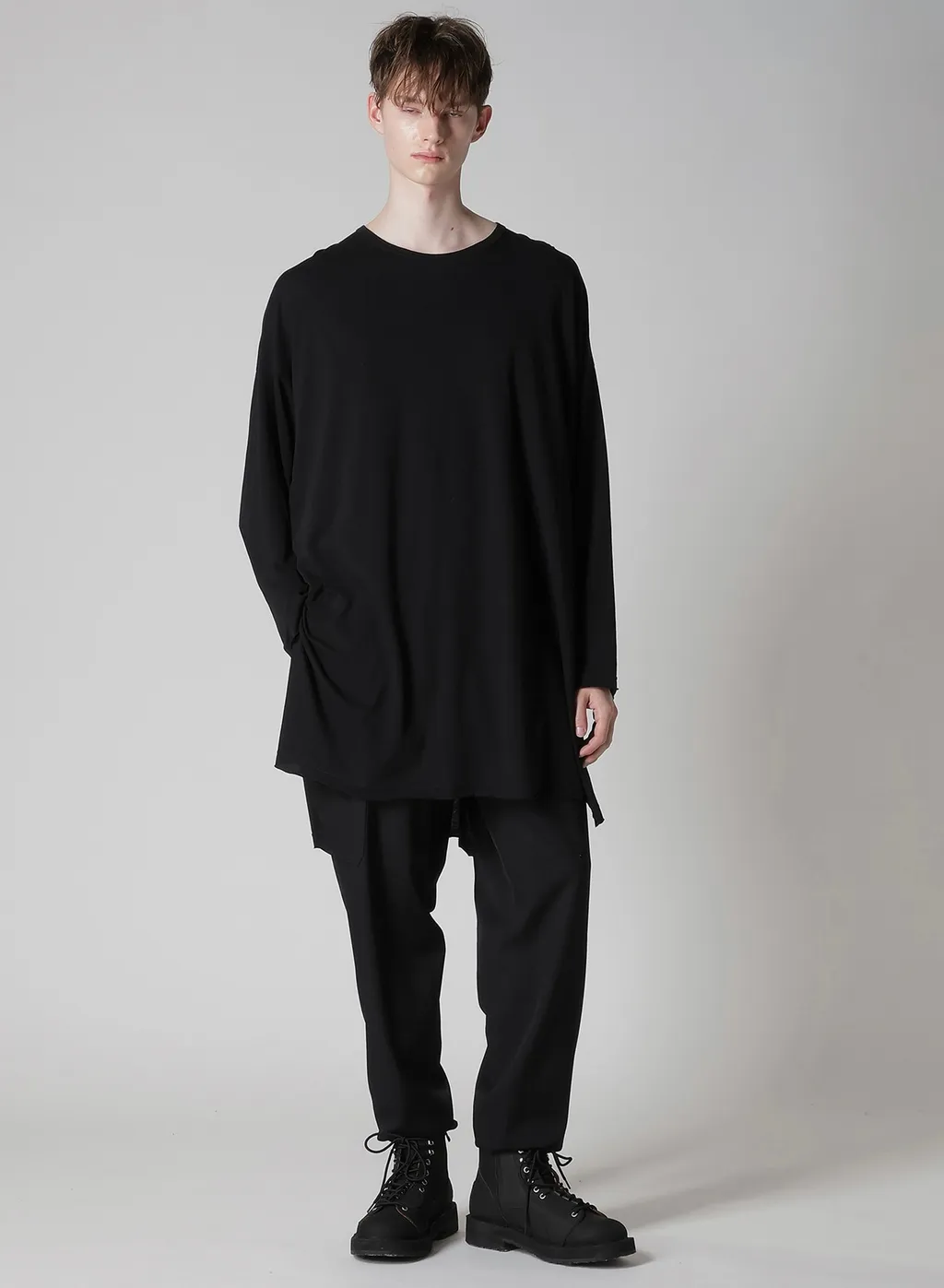 Cotton Cashmere Jersey Big Round Neck Long Slv T