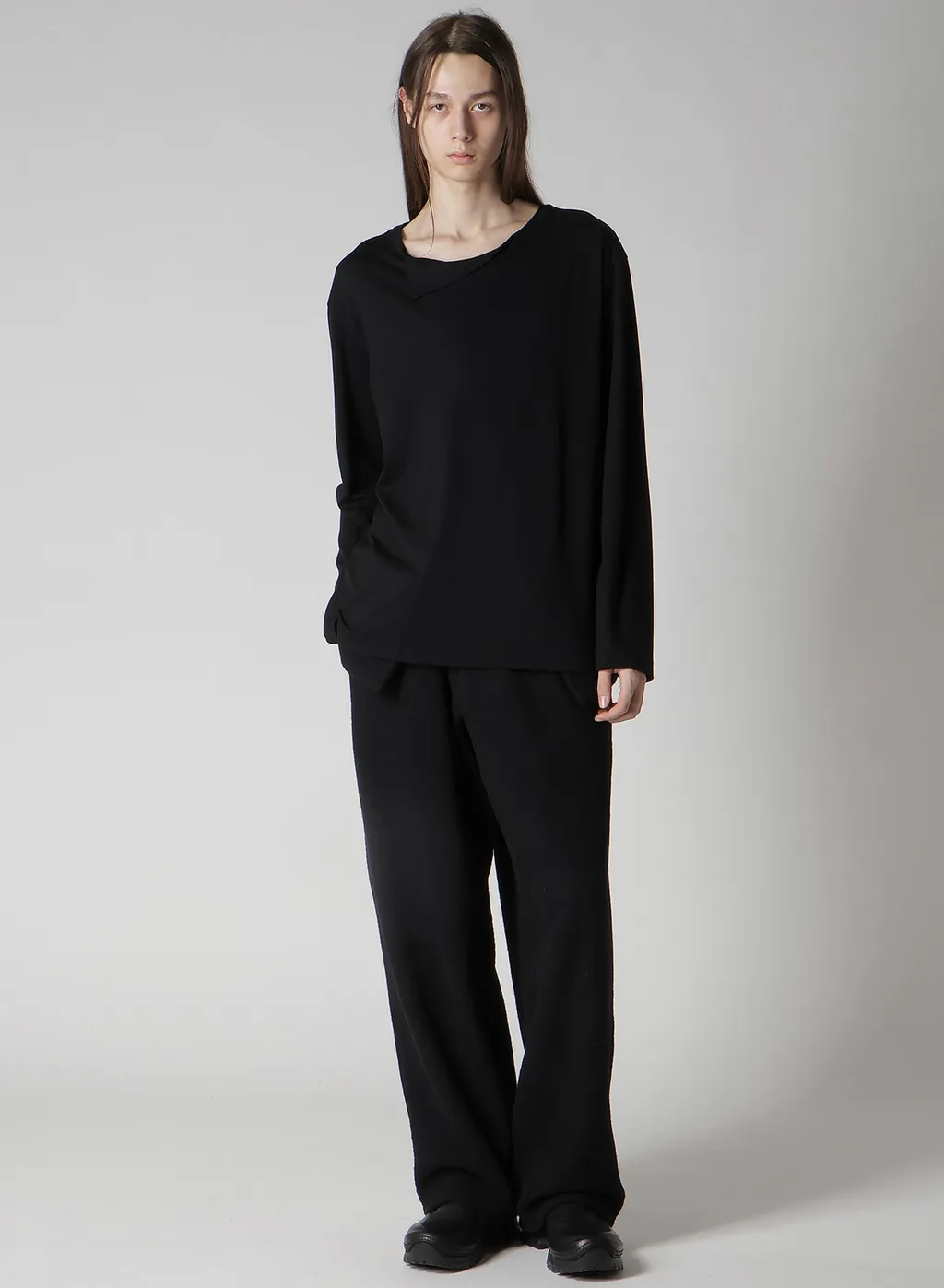 1/80 Washable Wool Interlock Layered Neck Long Slv T