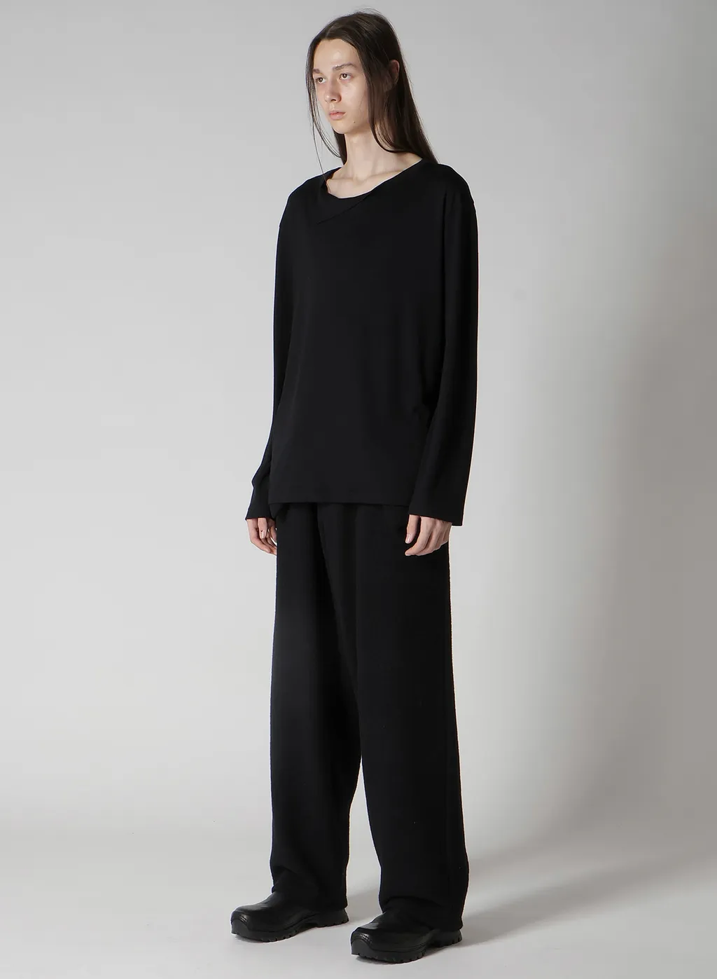 1/80 Washable Wool Interlock Layered Neck Long Slv T