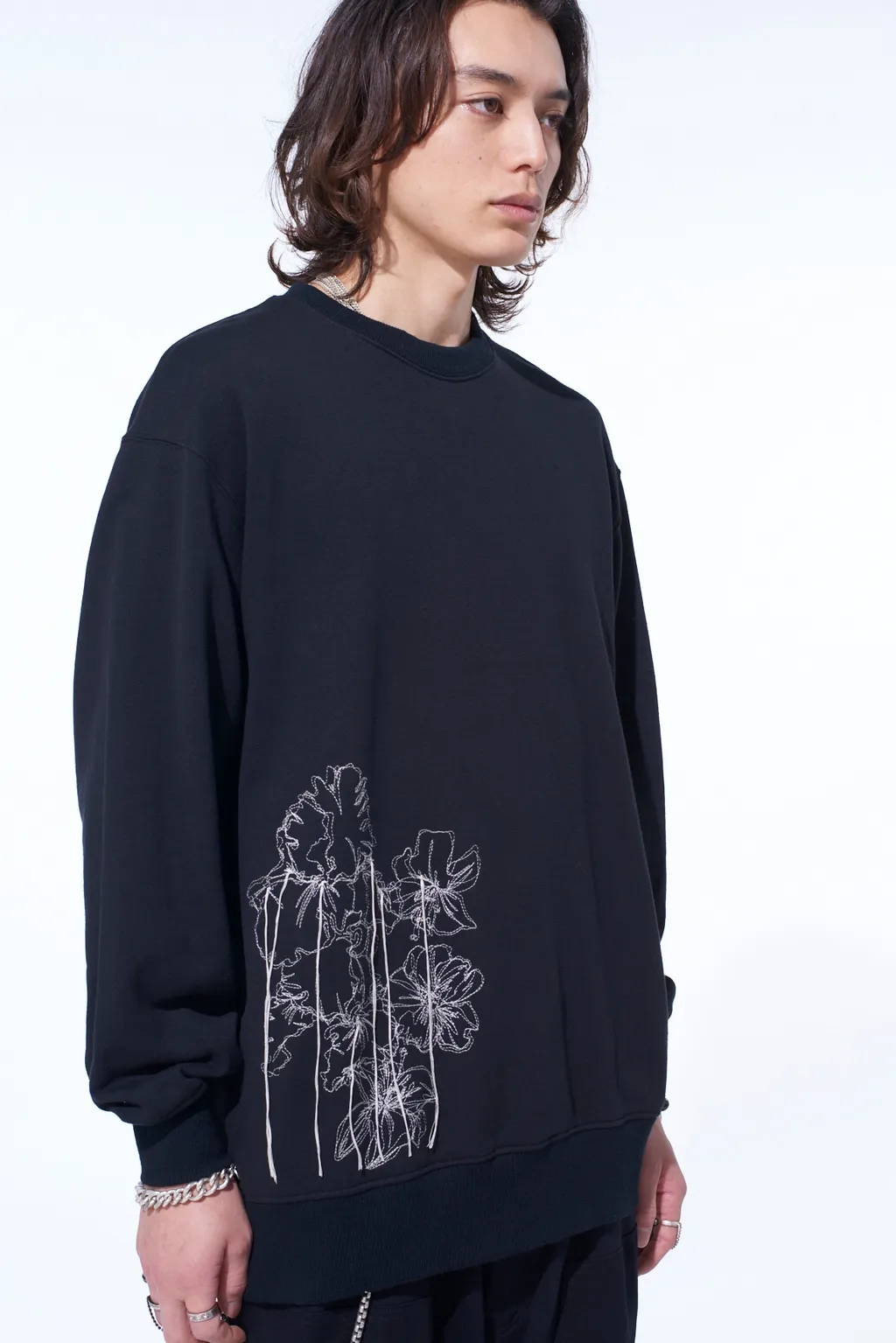 French Terry Flower Embroidery Pullover