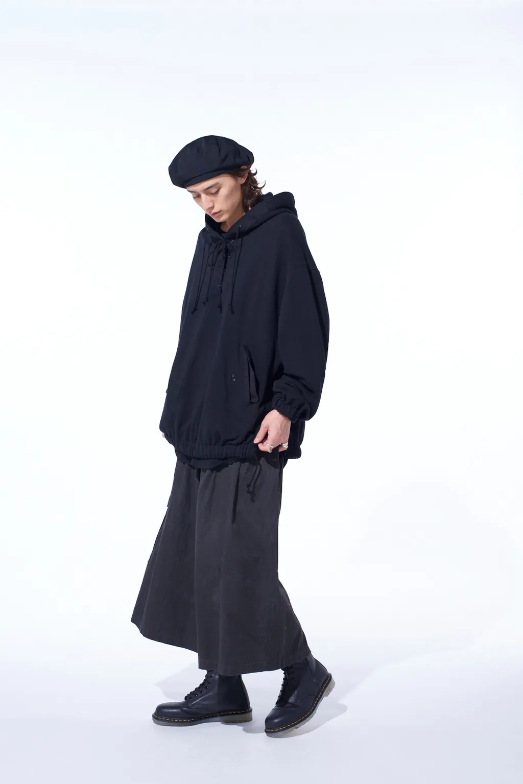 Twill Terry Mix Oversized Lace-Up Hoodie