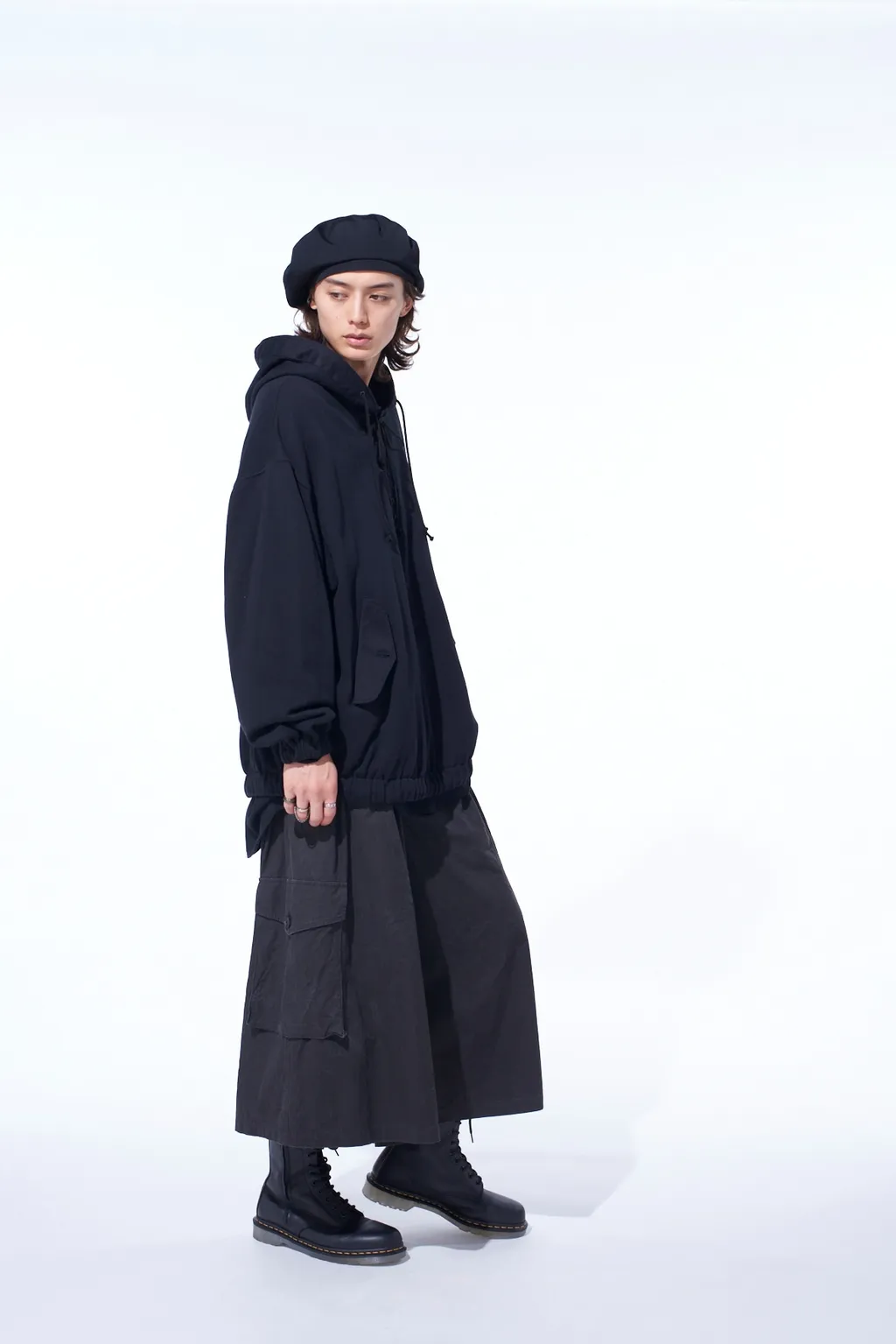 Twill Terry Mix Oversized Lace-Up Hoodie