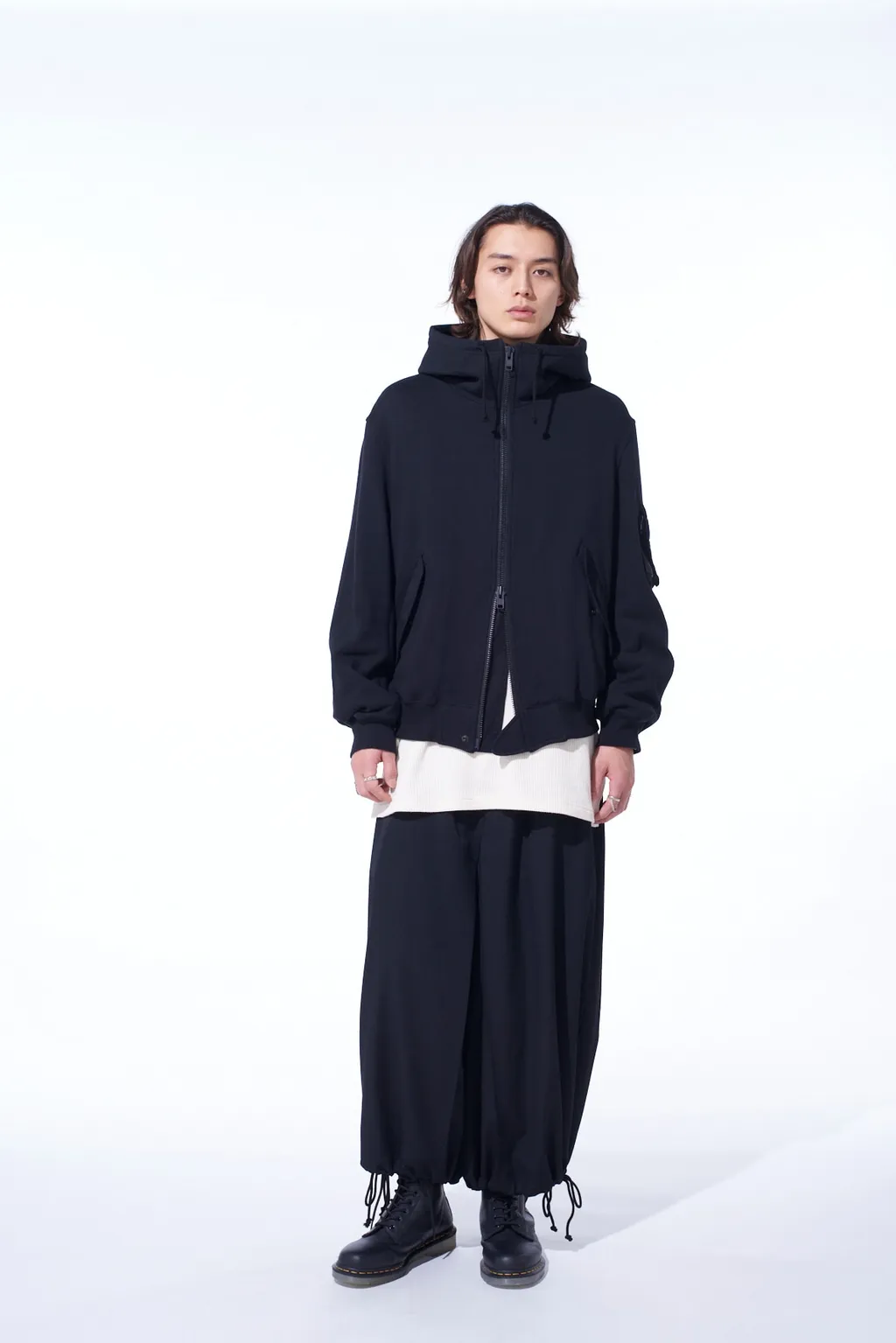 Twill Terry Mix Zip-Up Hoodie With Utility Sleeve Pocket