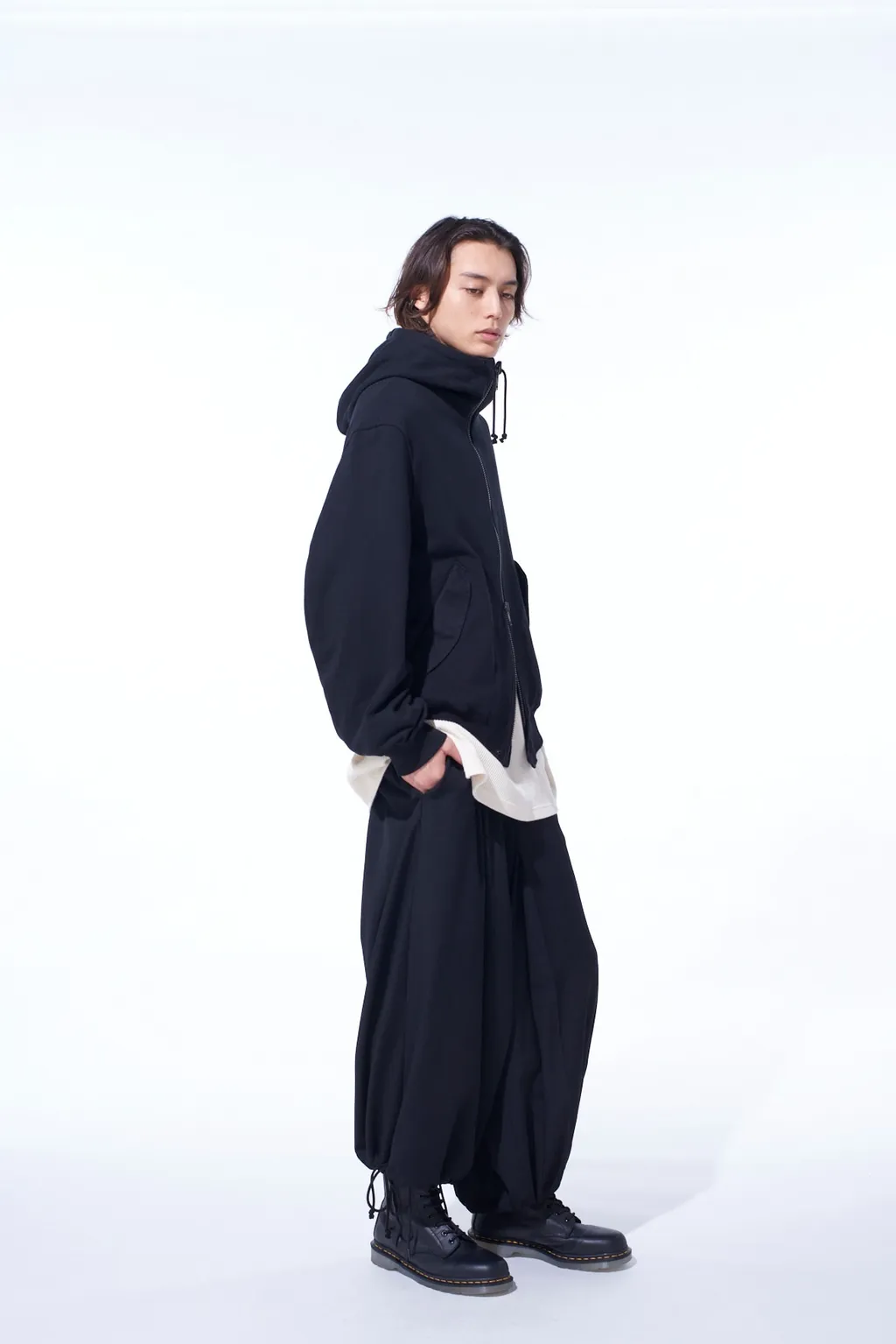 Twill Terry Mix Zip-Up Hoodie With Utility Sleeve Pocket