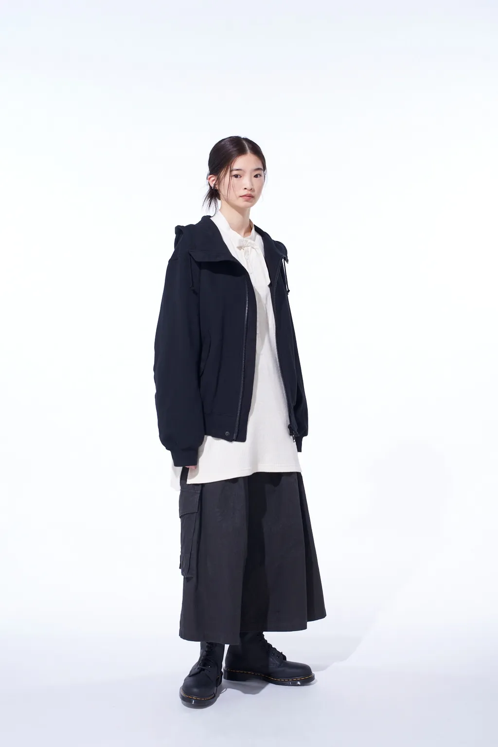 Twill Terry Mix Zip-Up Hoodie With Utility Sleeve Pocket