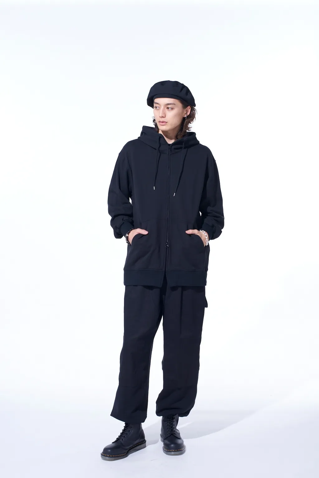 French Terry Flower Embroidery Zip-Up Hoodie