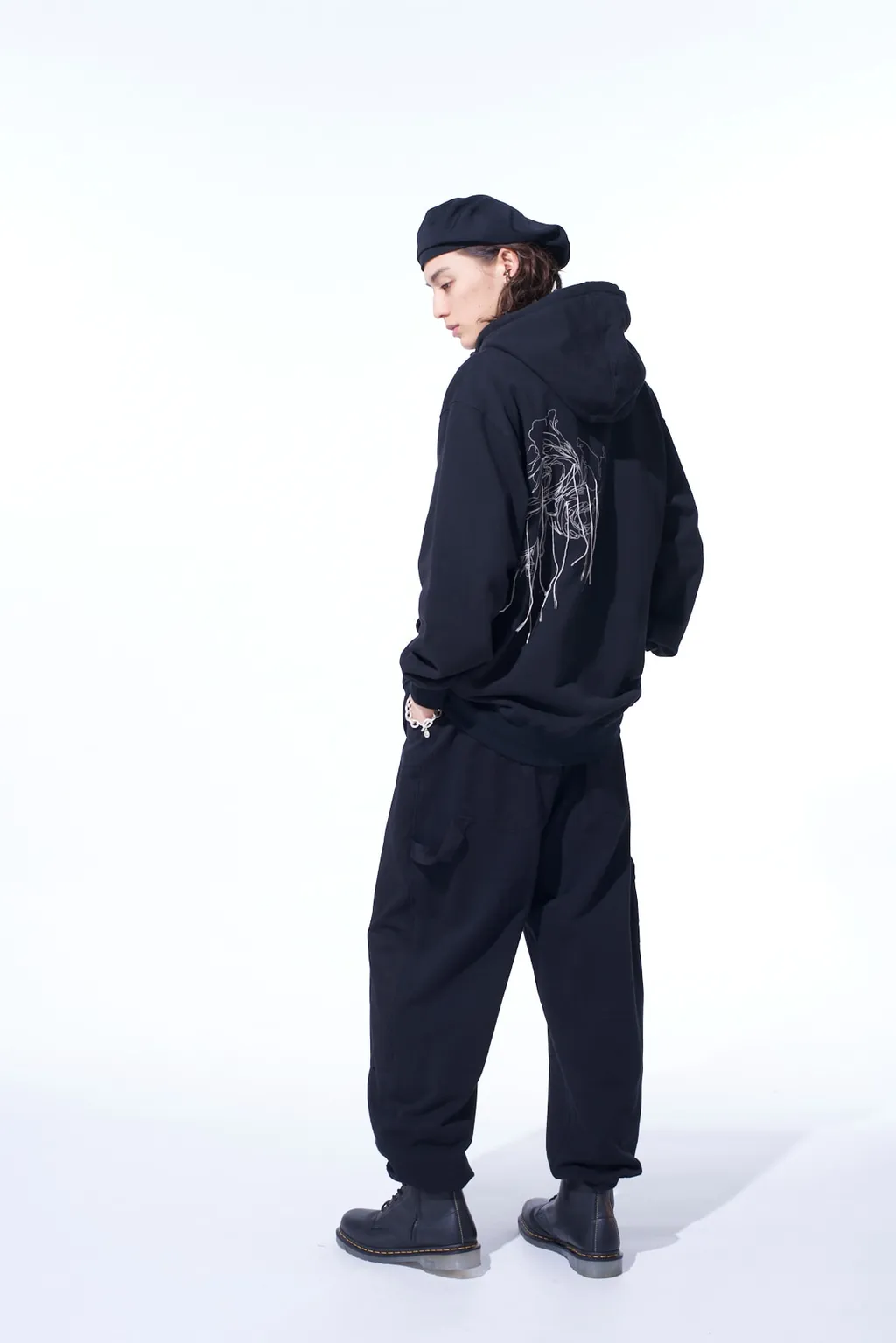 French Terry Flower Embroidery Zip-Up Hoodie