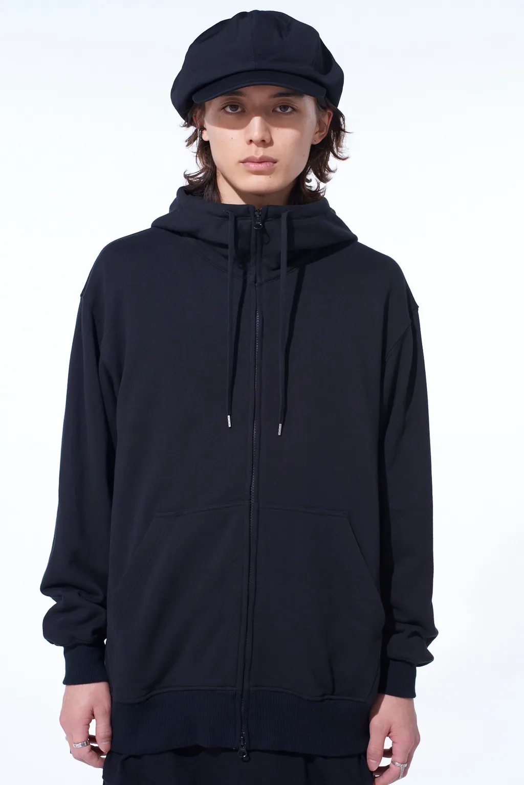 French Terry Flower Embroidery Zip-Up Hoodie