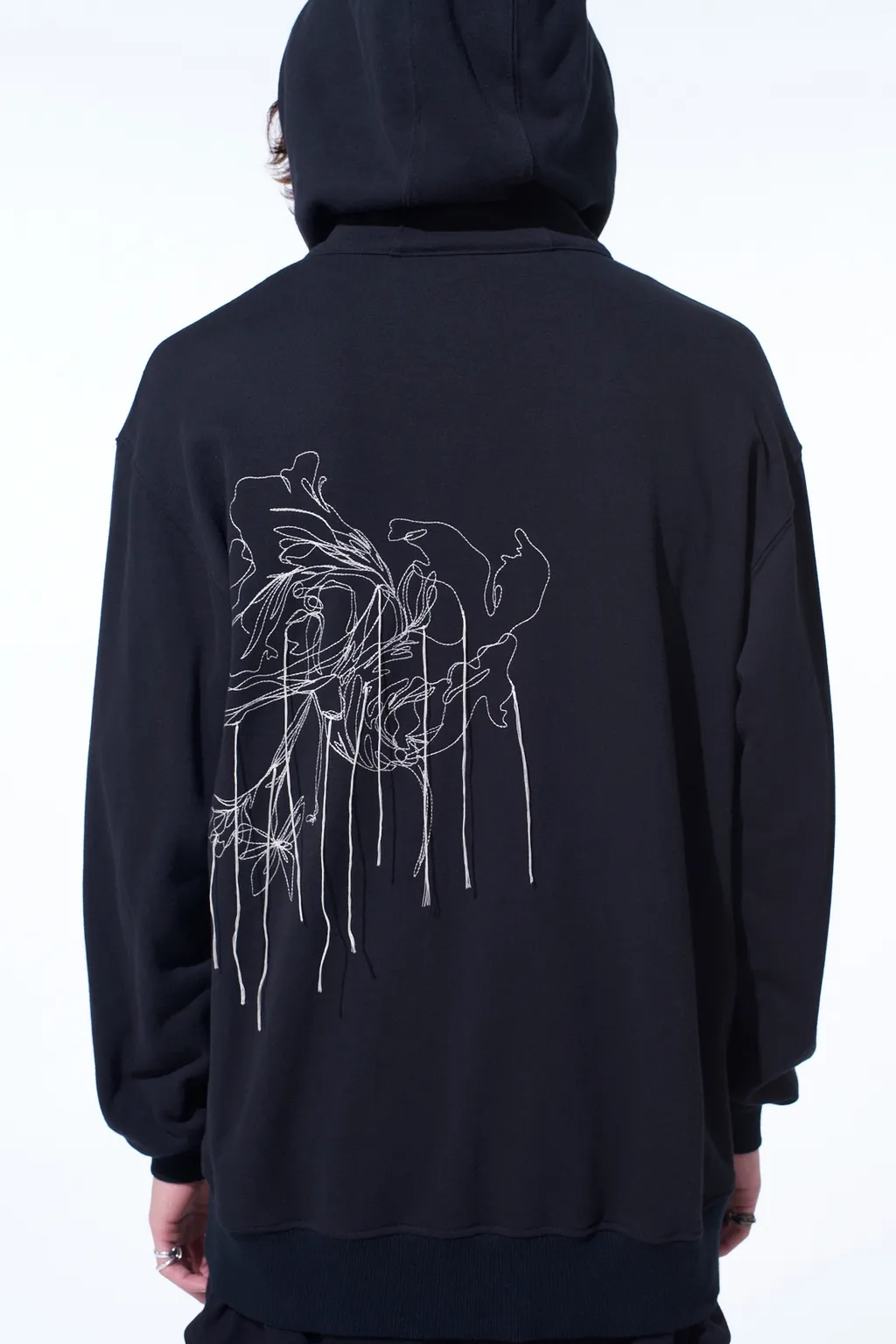 French Terry Flower Embroidery Zip-Up Hoodie