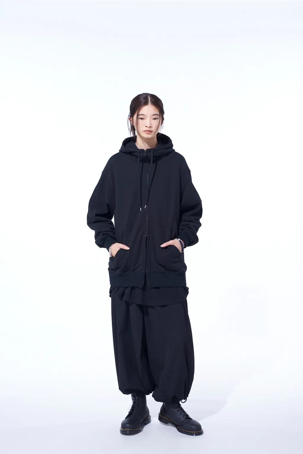 French Terry Flower Embroidery Zip-Up Hoodie