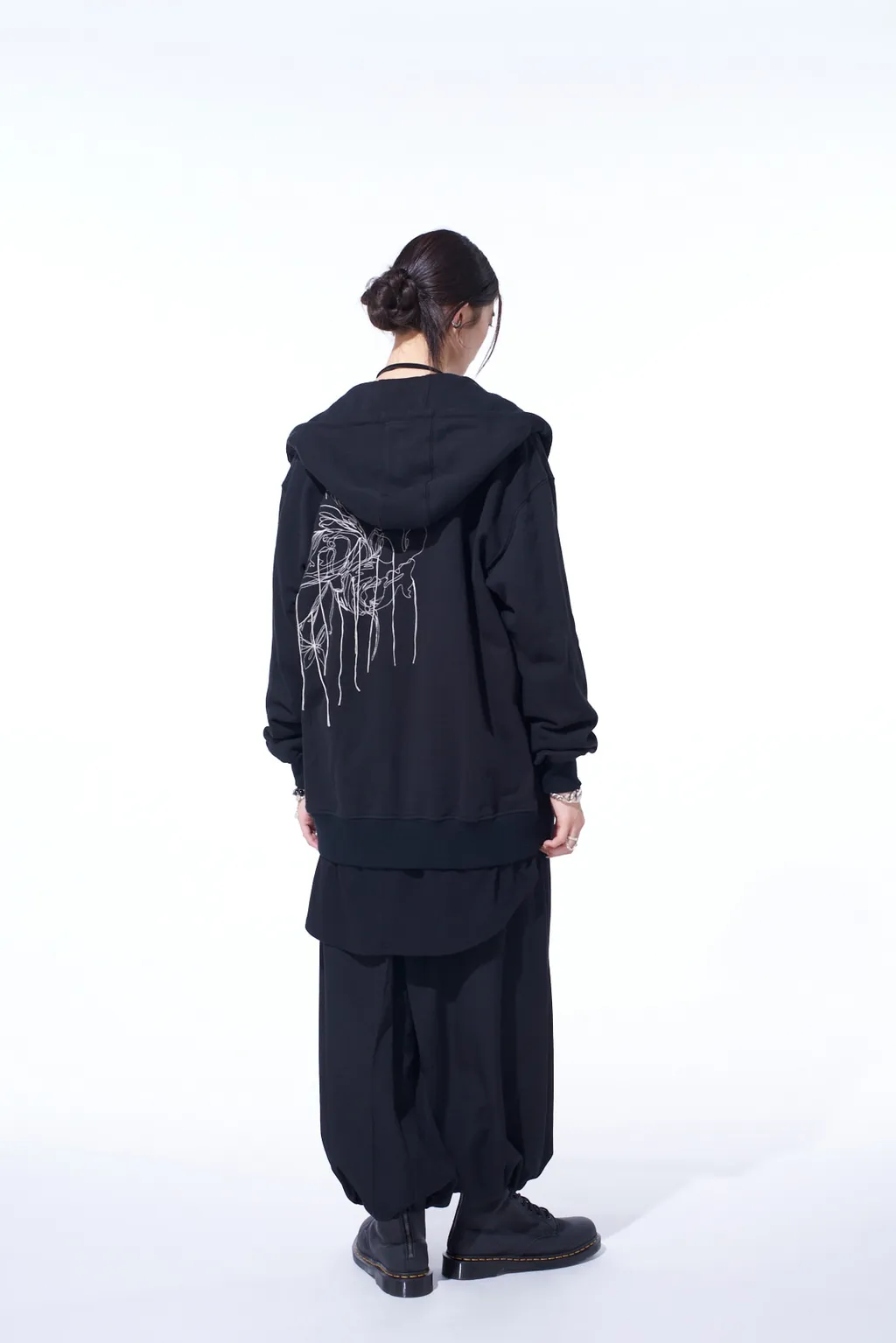 French Terry Flower Embroidery Zip-Up Hoodie