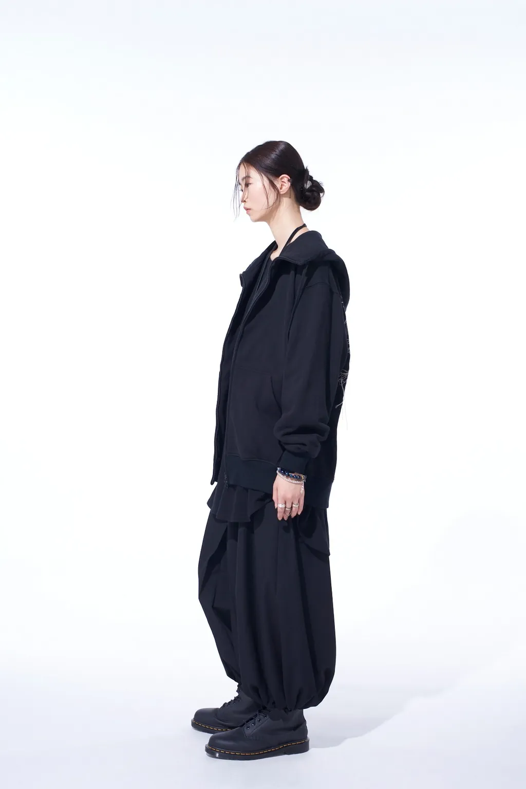 French Terry Flower Embroidery Zip-Up Hoodie