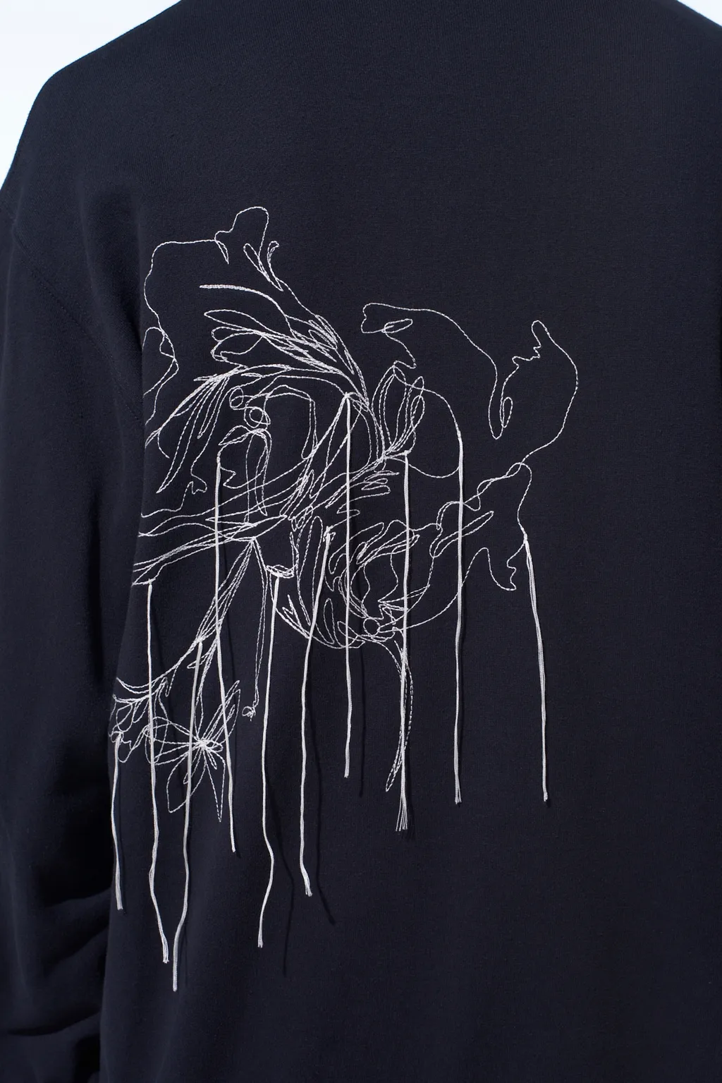 French Terry Flower Embroidery Zip-Up Hoodie