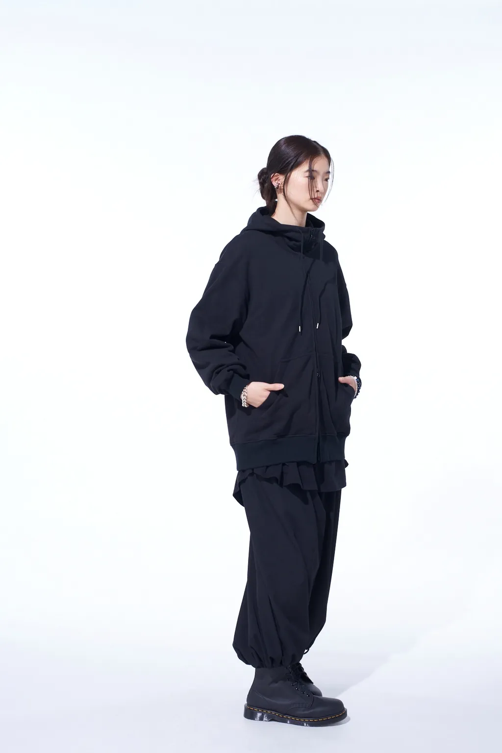 French Terry Flower Embroidery Zip-Up Hoodie