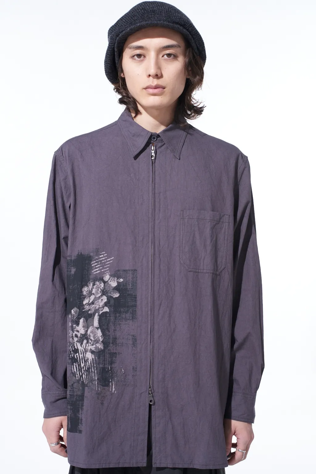 Poisonous Flower Print Zip Shirt