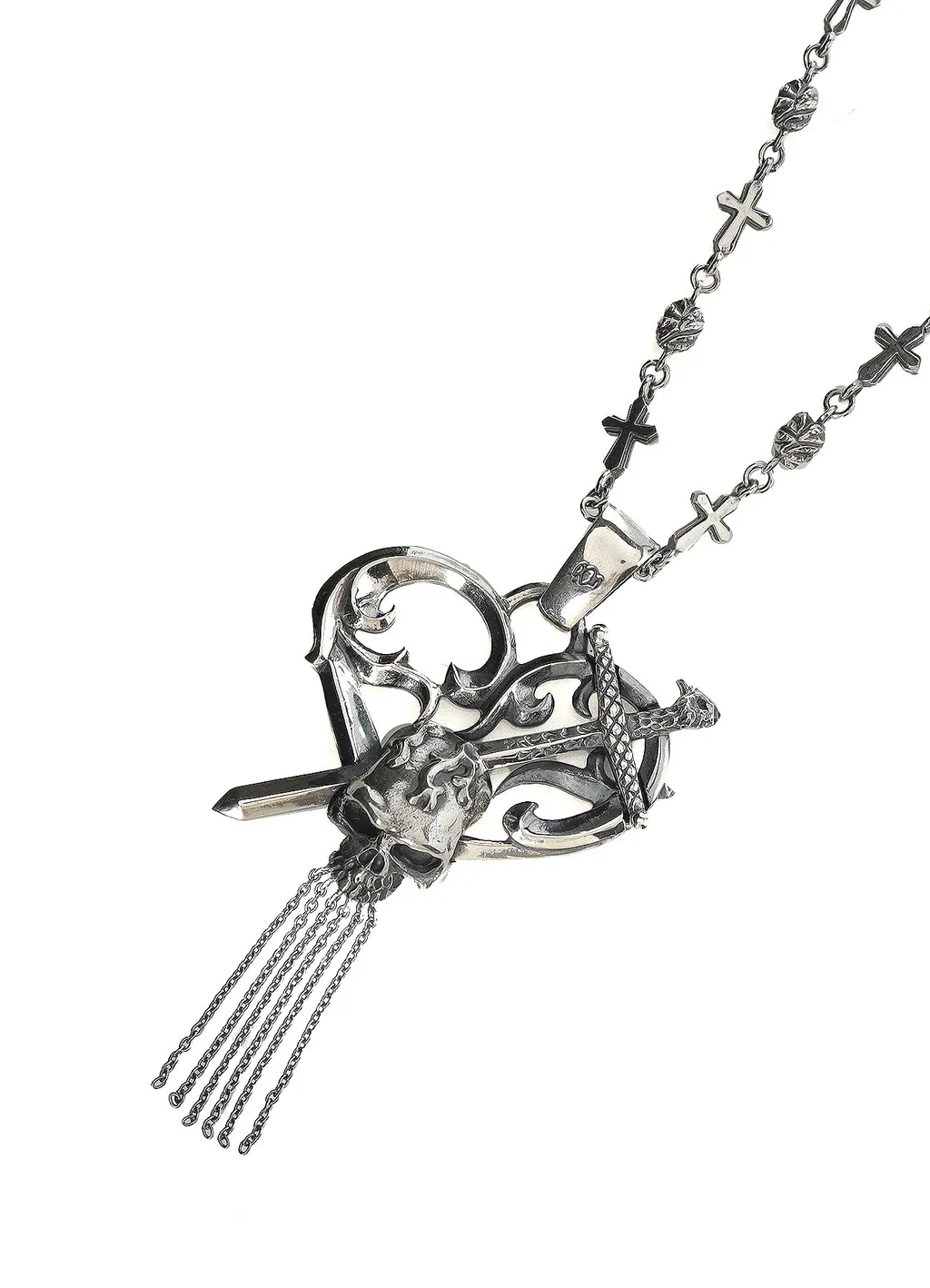 Silver950 Scull Heart Dagger Pendant
