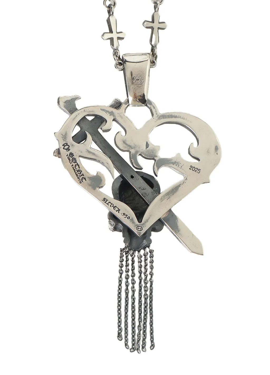 Silver950 Scull Heart Dagger Pendant