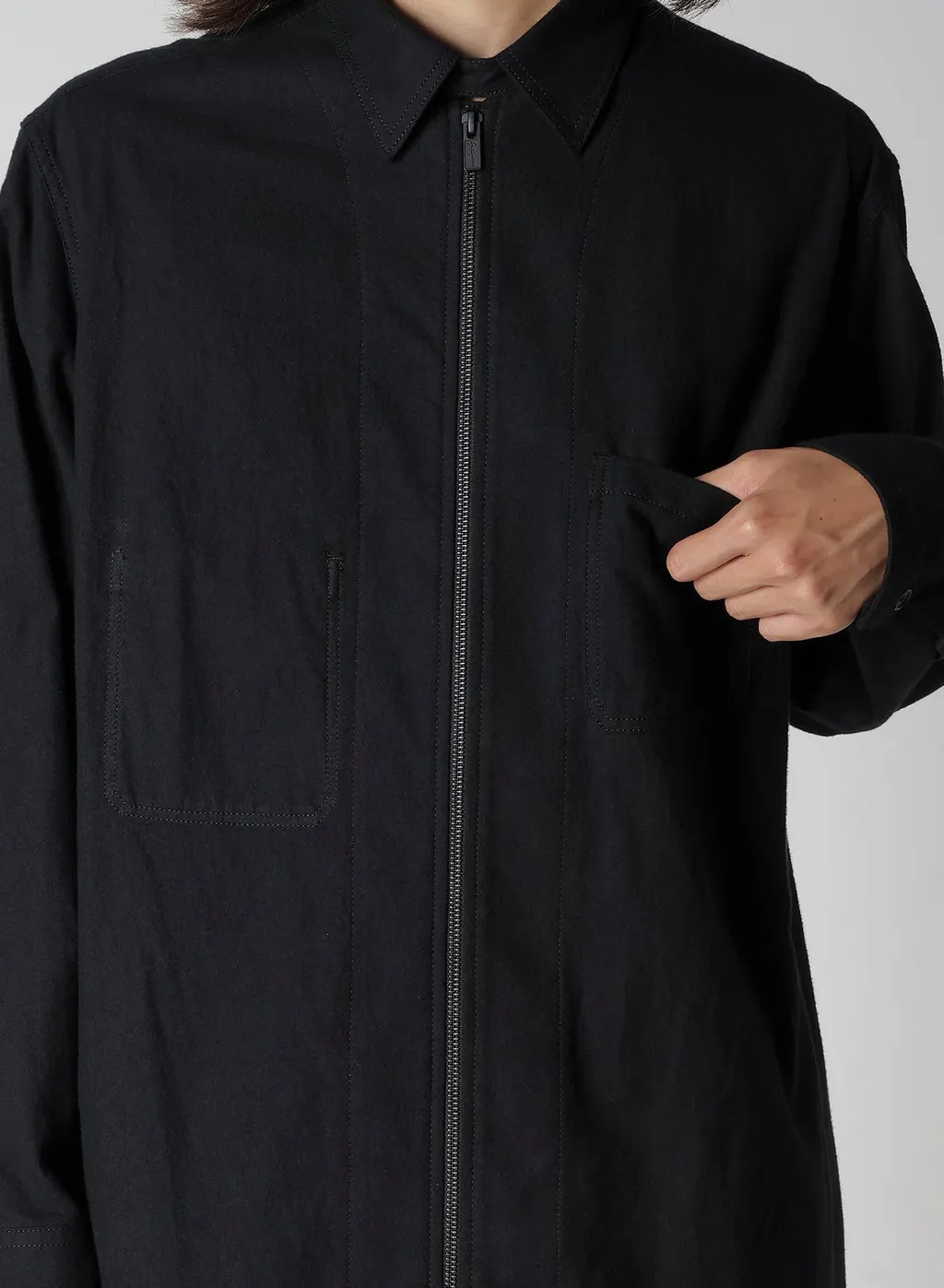 Cotton Flannel Chain Stitch Front Zip Shirt