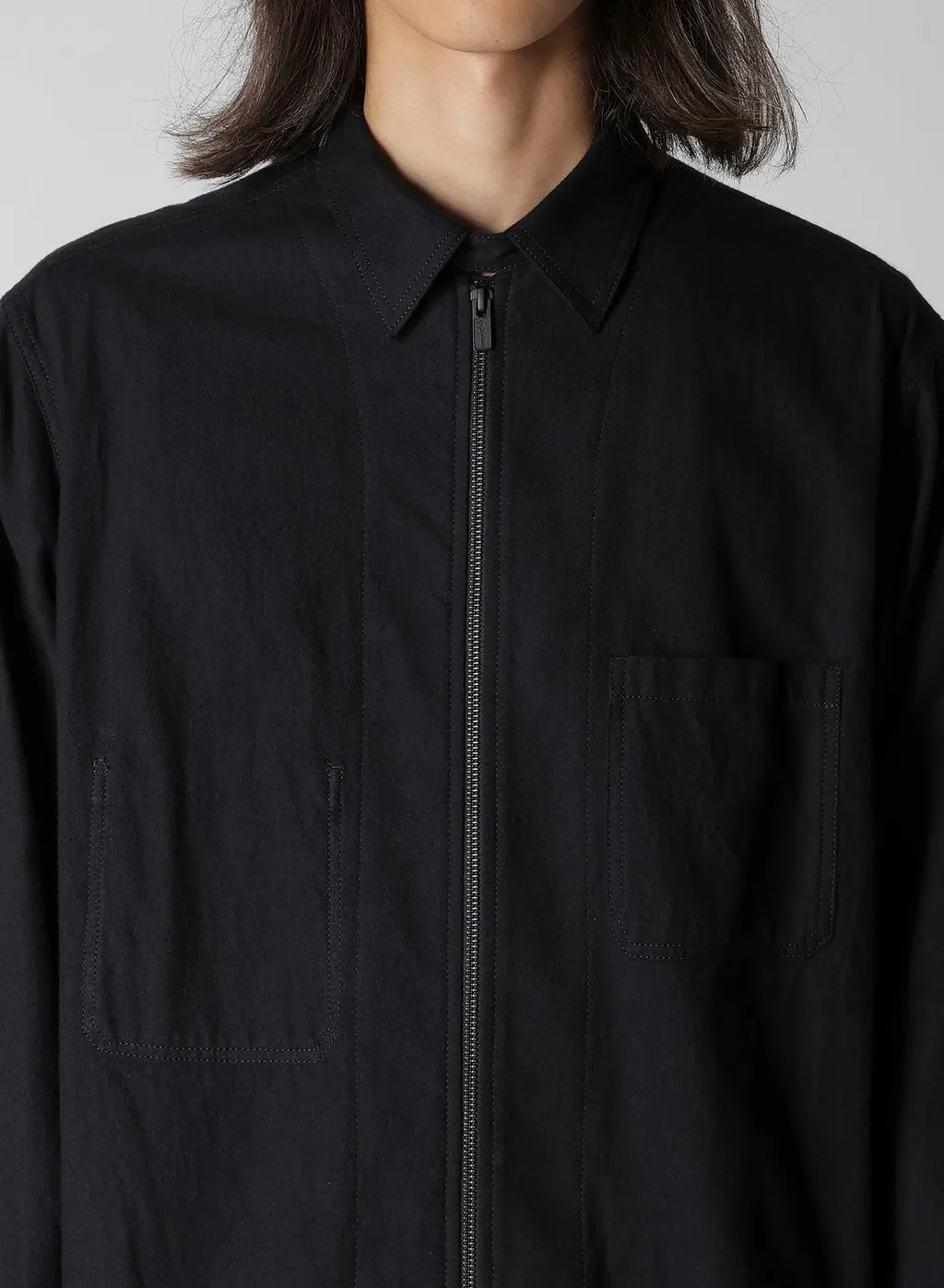 Cotton Flannel Chain Stitch Front Zip Shirt