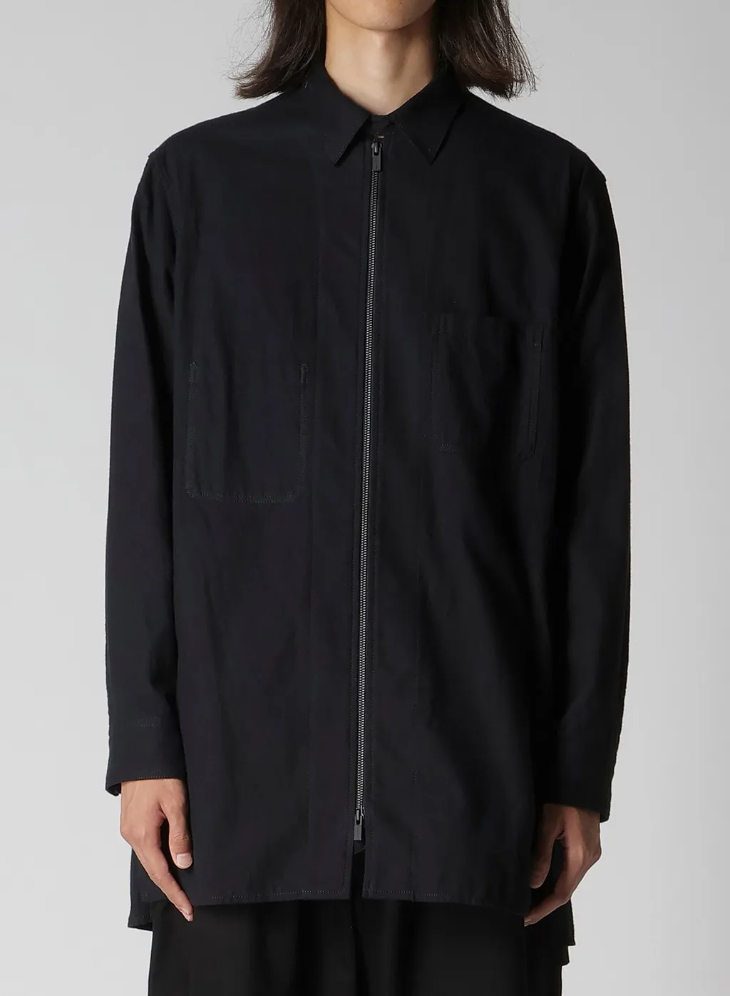 Cotton Flannel Chain Stitch Front Zip Shirt