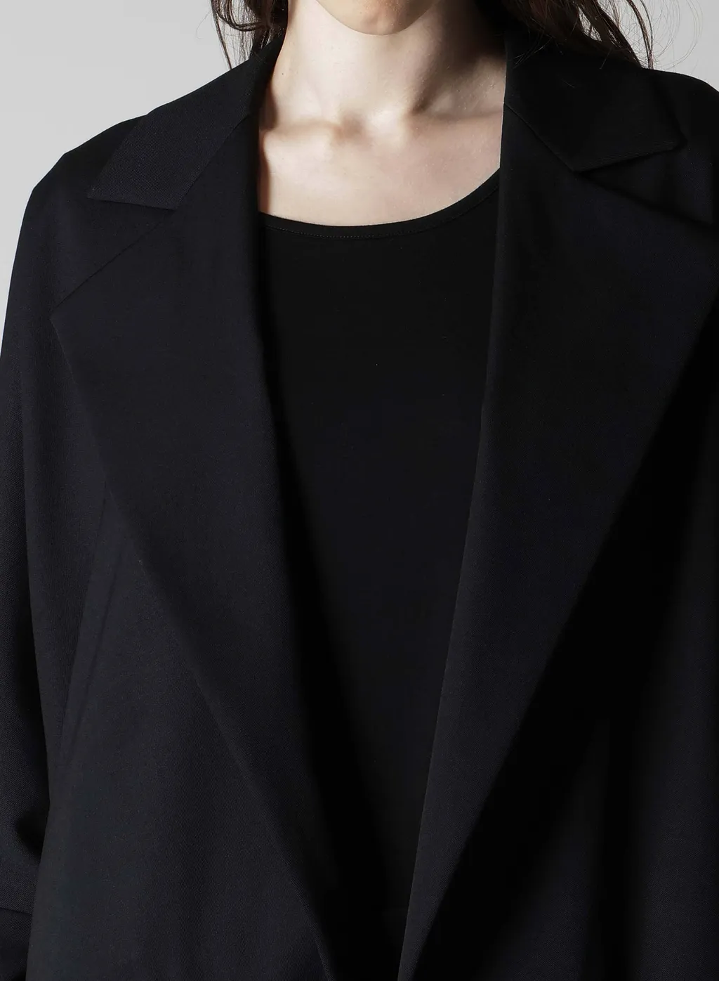 Wool Gabardine Elbow Patch Long Jacket