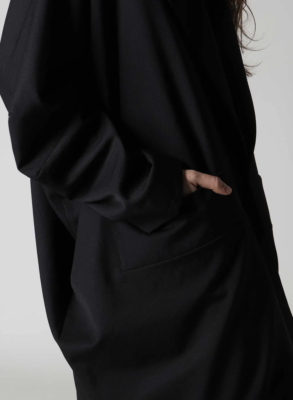 Wool Gabardine Elbow Patch Long Jacket