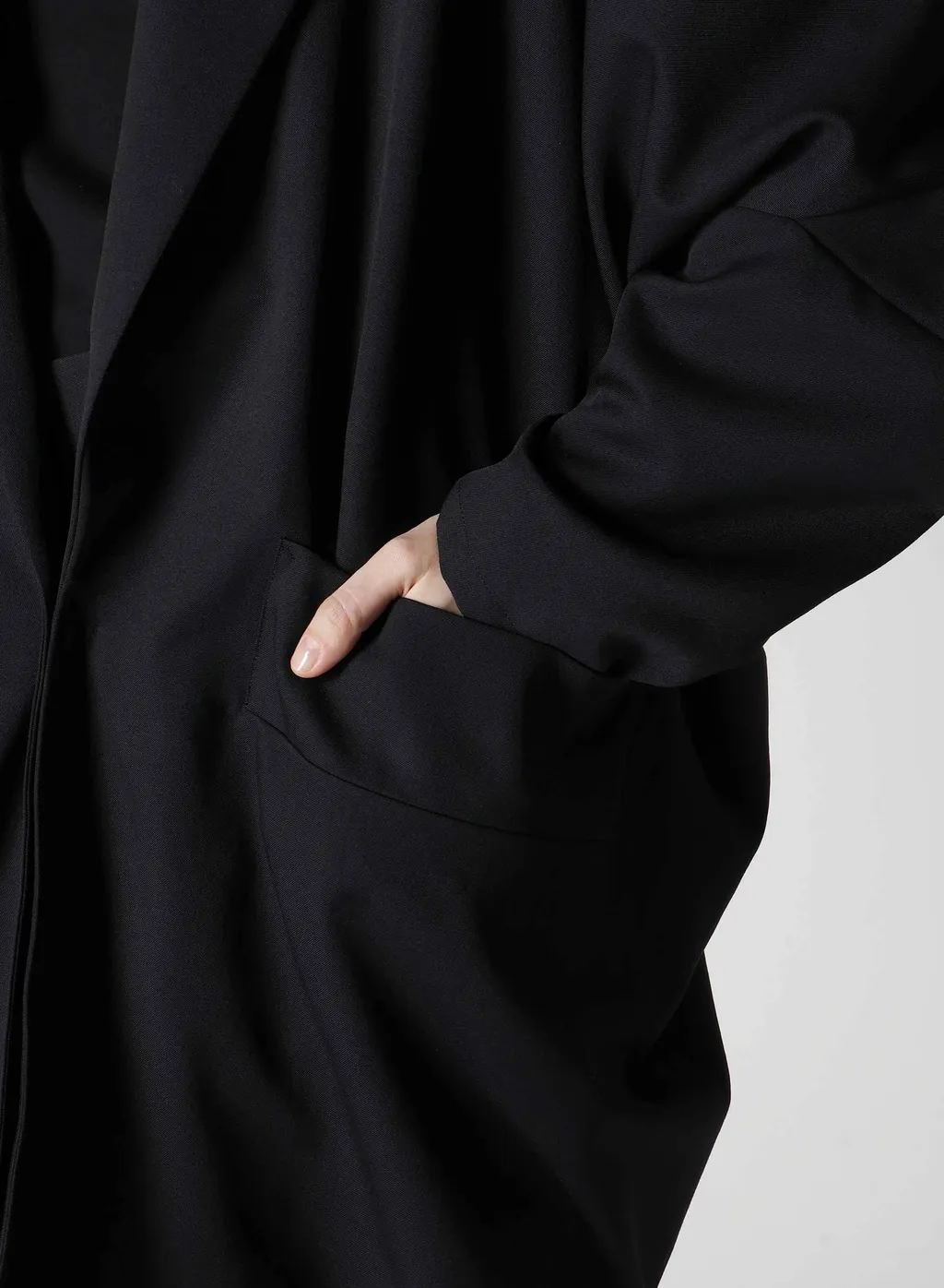 Wool Gabardine Elbow Patch Long Jacket