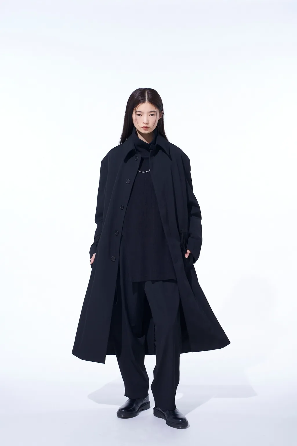 Washer Wool Gabardine Stand Collar Coat