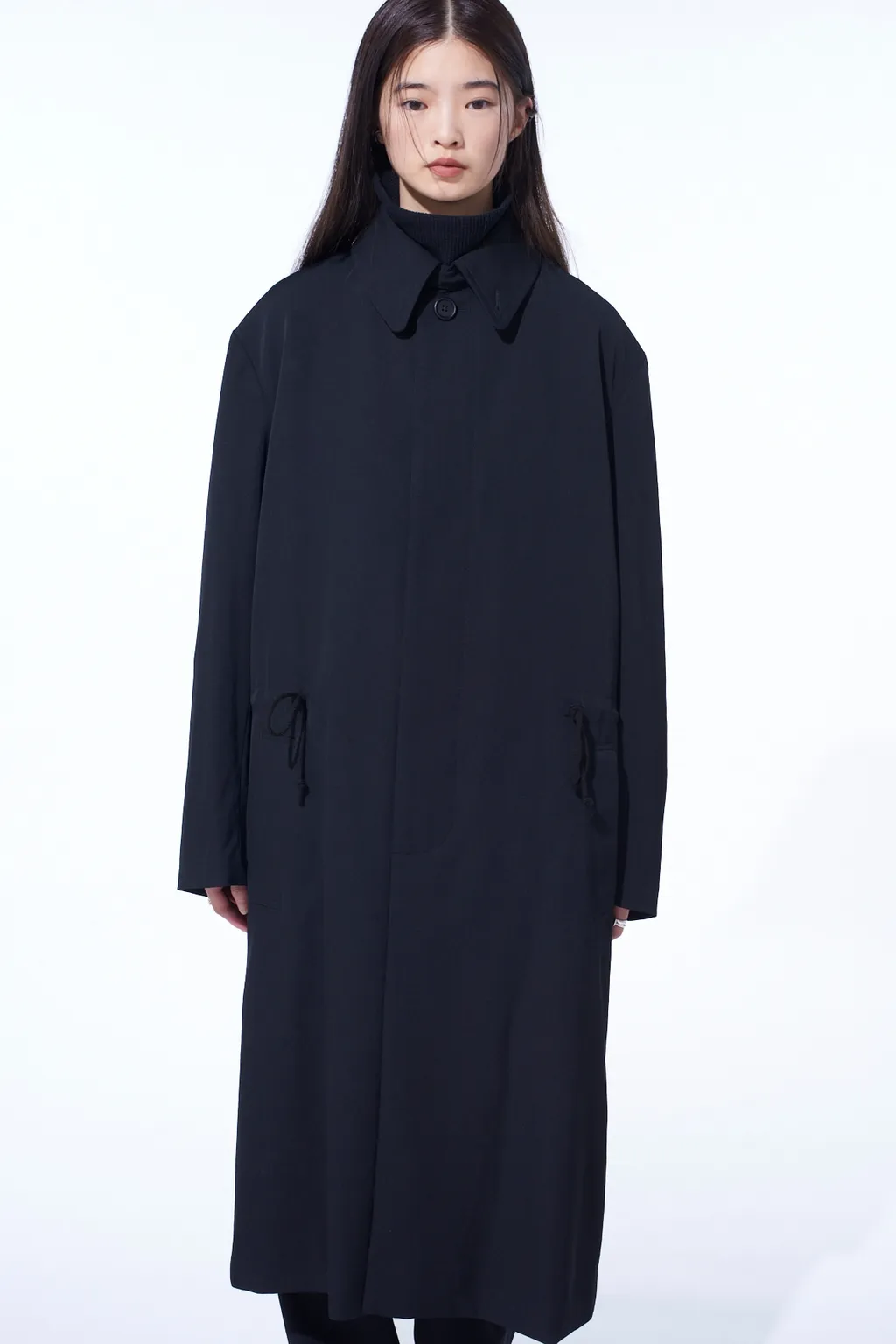 Washer Wool Gabardine Stand Collar Coat