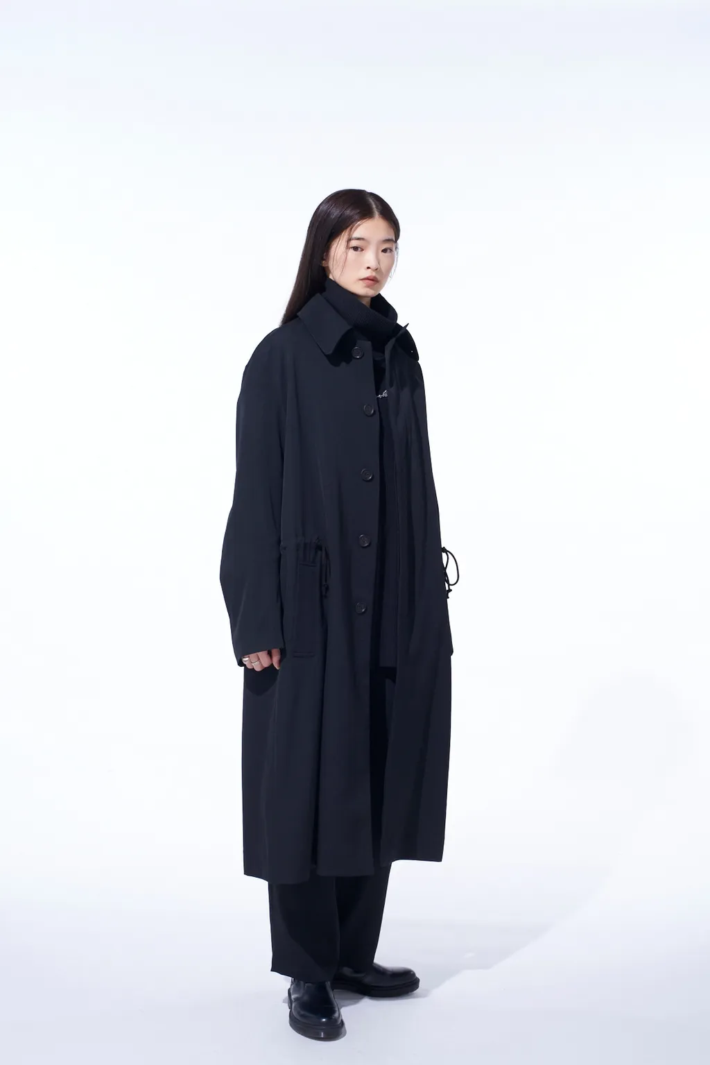 Washer Wool Gabardine Stand Collar Coat