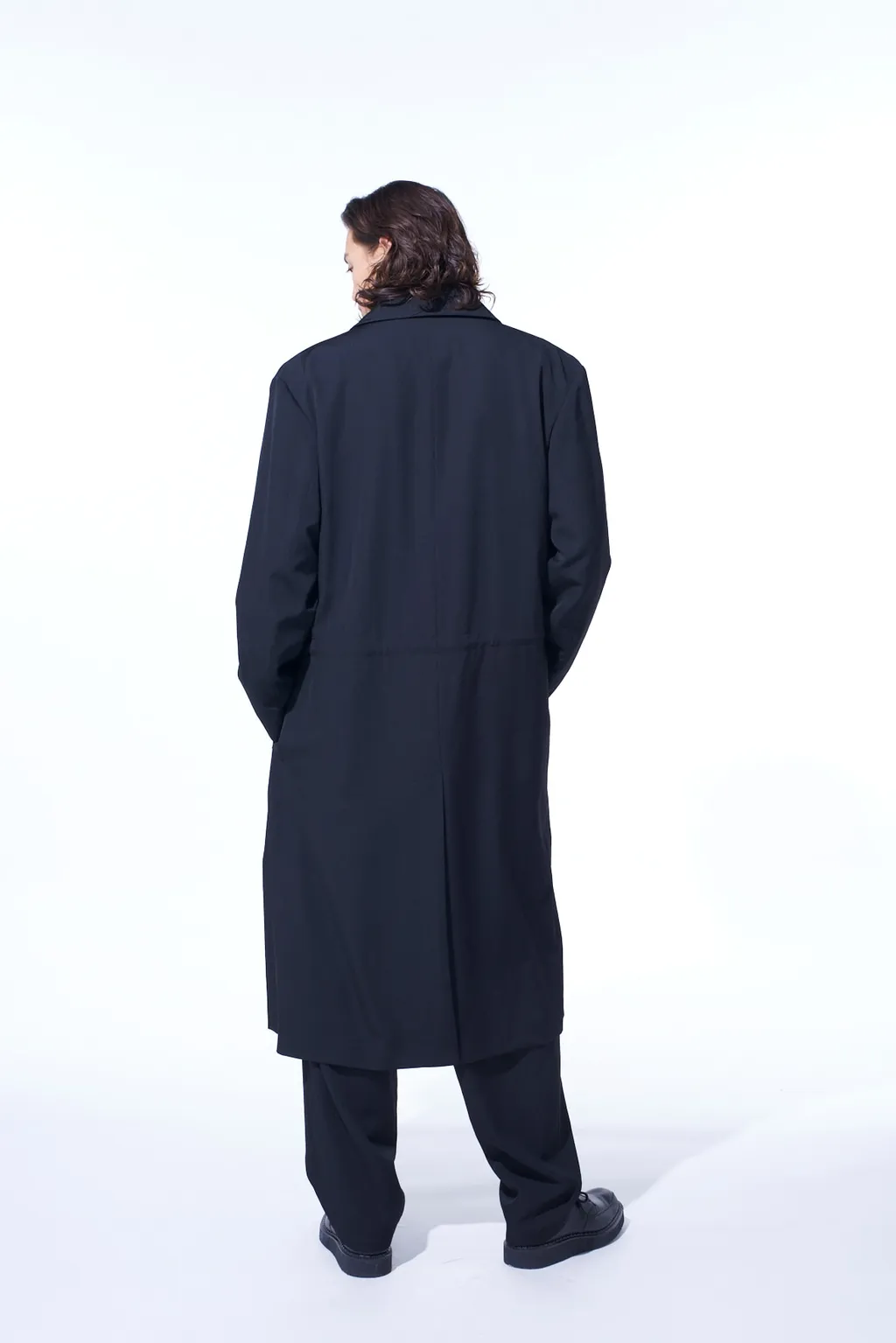 Washer Wool Gabardine Stand Collar Coat