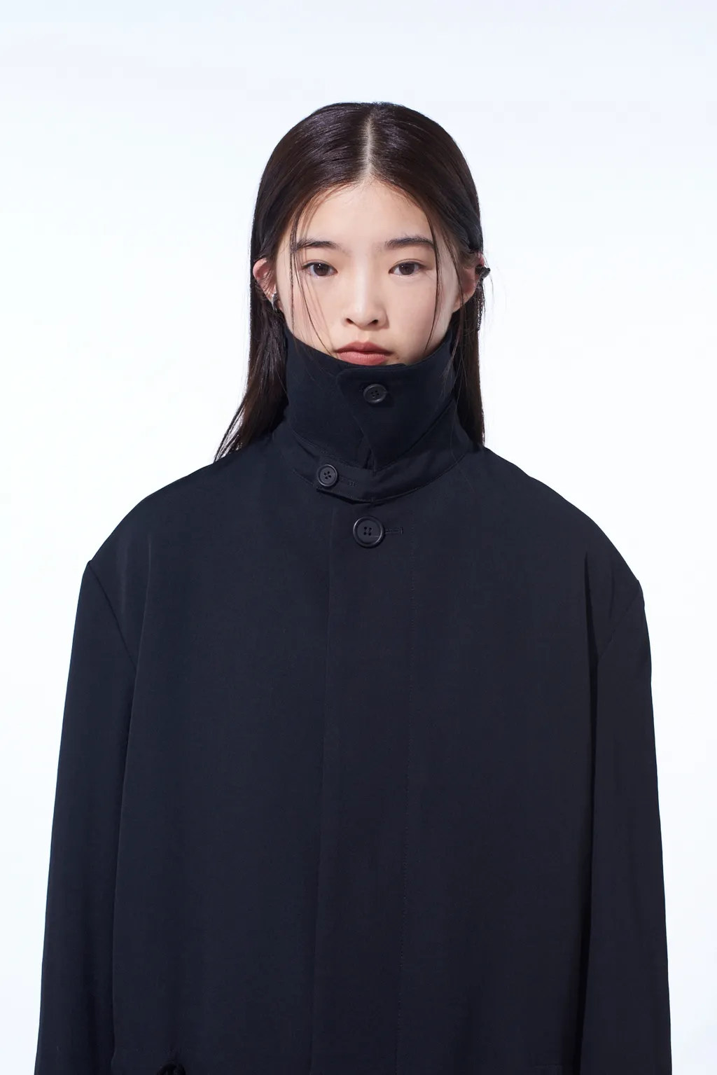 Washer Wool Gabardine Stand Collar Coat