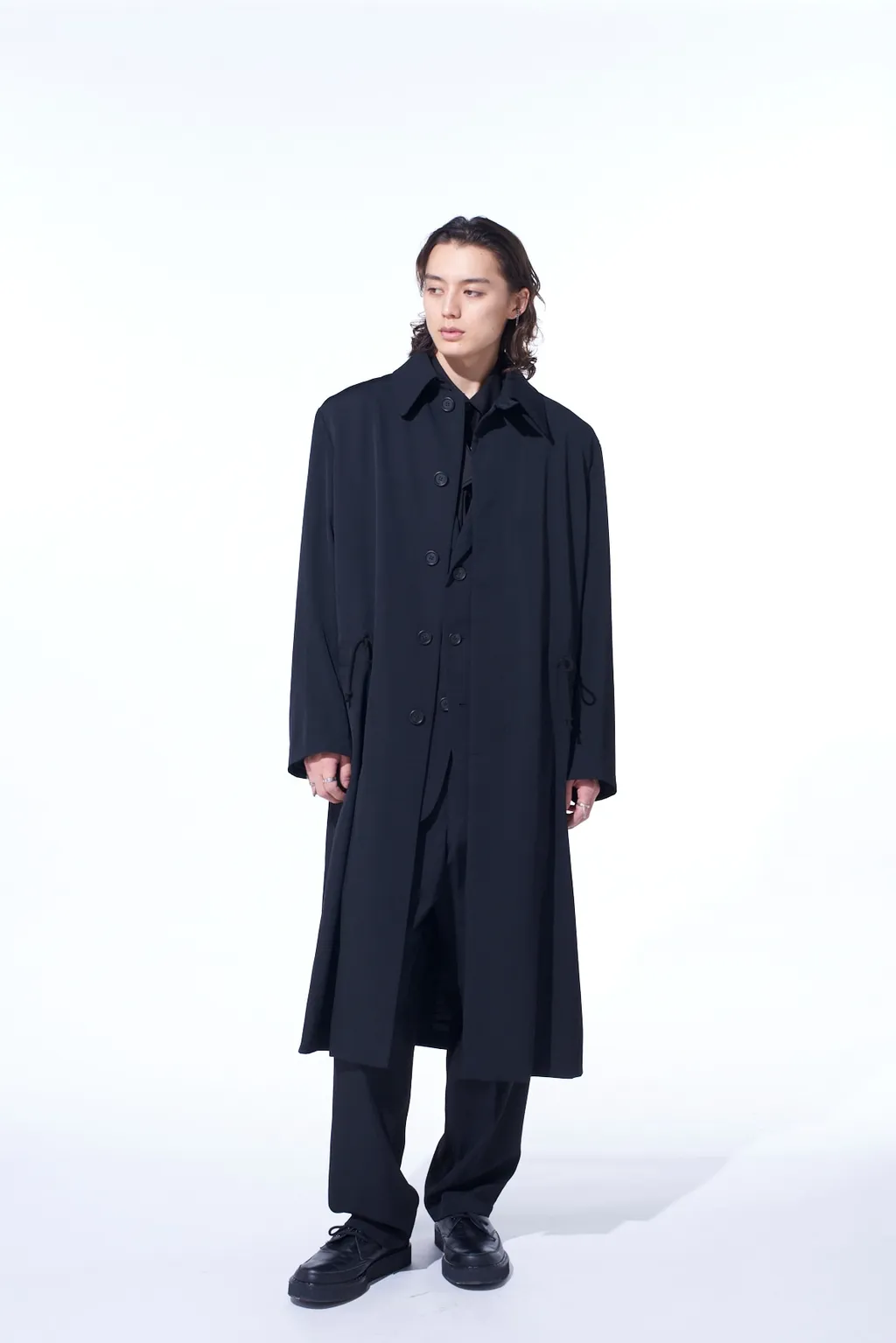 Washer Wool Gabardine Stand Collar Coat